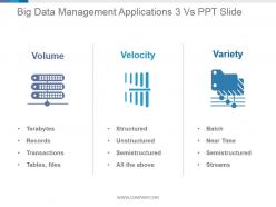 Big data management applications 3 vs ppt slide