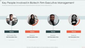 Biotechnology firm elevator key people involved in biotech firm executive