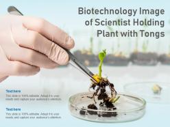 Biotechnology image of scientist holding plant with tongs
