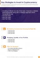 Bitcoin Playbook Key Strategies To Invest In Cryptocurrency One Pager Sample Example Document