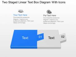 Bk two staged linear text box diagram with icons powerpoint template slide