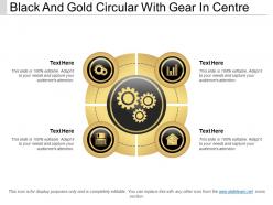 Black and gold circular with gear in centre