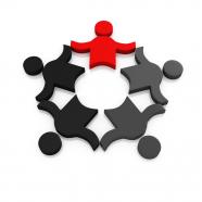 Black And Red Icons For Team And Leadership Stock Photo