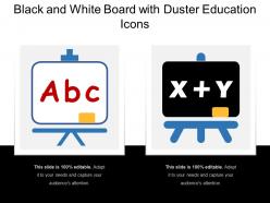 Black and white board with duster education icons