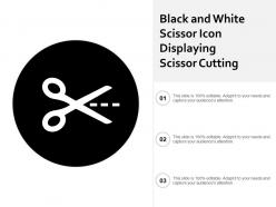 Black and white scissor icon displaying scissor cutting