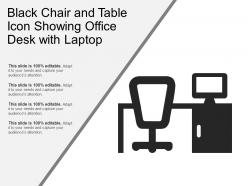 Black chair and table icon showing office desk with laptop