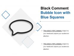 Black comment bubble icon with blue squares