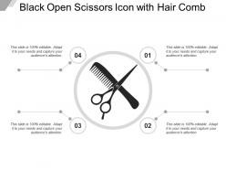 Black Open Scissors Icon With Hair Comb