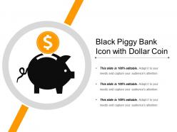 Black piggy bank icon with dollar coin