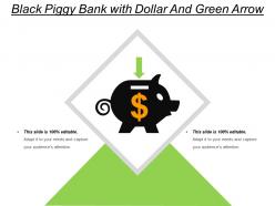 Black piggy bank with dollar and green arrow