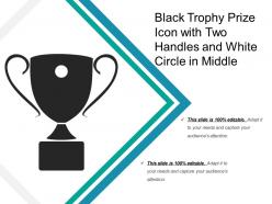 Black trophy prize icon with two handles and white circle in middle