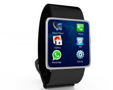 Black watch with icons of apps and games stock photo