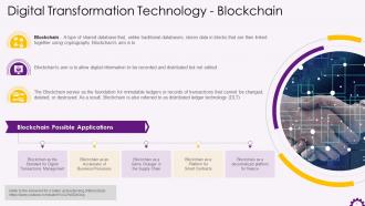 Blockchain In Digital Transformation Technologies Training Ppt