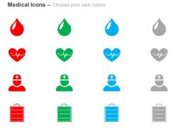 Blood drop cardiogram hospital staff report ppt icons graphics