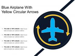 Blue airplane with yellow circular arrows