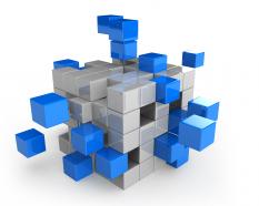 Blue and white cubes for process flow stock photo