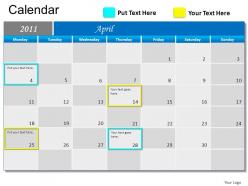 Blue calendar 2011 powerpoint presentation slides