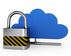 Blue color cloud on stand with lock for security stock photo
