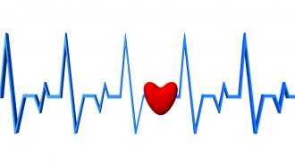 Blue color ecg graph with red heart stock photo