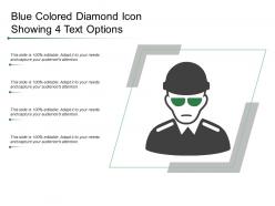 Blue colored diamond icon showing 4 text options