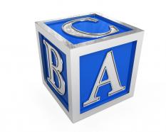 Blue cube with abc letters stock photo