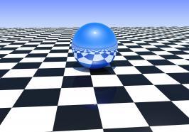 Blue glossy sphere on a chess board stock photo