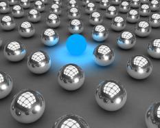 Blue glowing ball displaying individuality concept stock photo