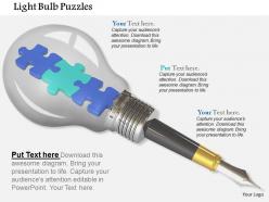 Blue green puzzle pieces in bulb for innovative idea