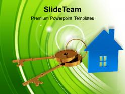 Blue house connected with keys symbol powerpoint templates ppt themes and graphics