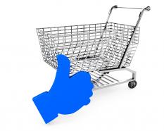 Blue like symbol with shopping cart for marketing and sale stock photo