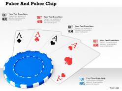 Blue poker chip on cards for gambling
