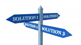 Blue two way signpost for solution display stock photo