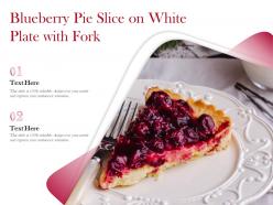 Blueberry pie slice on white plate with fork