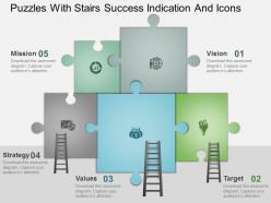 Bo puzzles with stairs success indication and icons powerpoint template