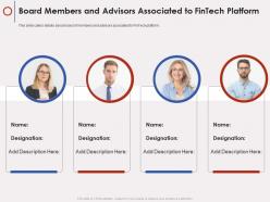 Board members and advisors associated to fintech platform fintech company ppt grid