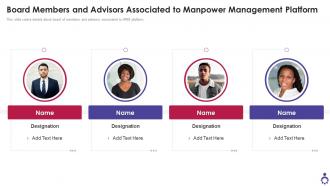 Board Members And Advisors Associated To Manpower Management Platform Ppt Slides