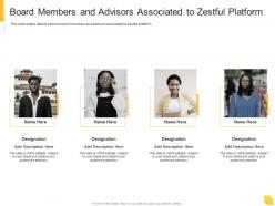 Board members and advisors associated to zestful platform zestful investor funding elevator
