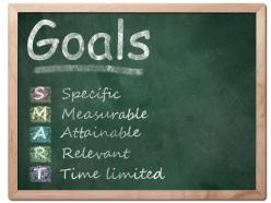 Board with goals and smart text stock photo