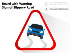 Board with warning sign of slippery road