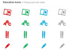 Book alphabet pens pencil ppt icons graphics