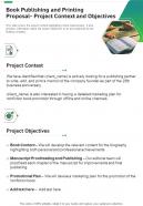 Book Publishing And Printing Proposal Project Context And Objectives One Pager Sample Example Document