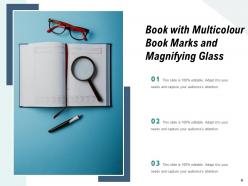 Book With Bookmark Ancient Magnifying Glass Various Ribbon