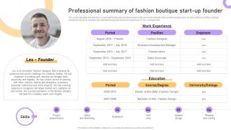 Boutique Business Plan Professional Summary Of Fashion Boutique Start Up Founder BP SS