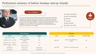 Boutique Industry Professional Summary Of Fashion Boutique Start Up Founder BP SS