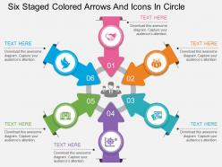 Bp six staged colored arrows and icons in circle flat powerpoint design