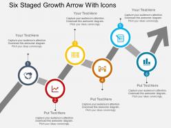 Br six staged growth arrow with icons flat powerpoint design
