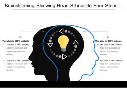 Brainstorming showing head silhouette four steps and bulb