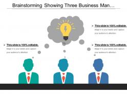 Brainstorming showing three business man thinking and bulb