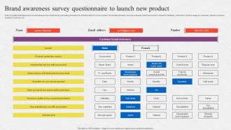 Brand Awareness Survey Questionnaire To Launch New Product Survey SS