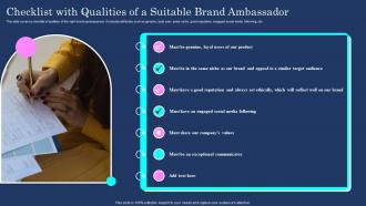 Brand Communication Plan Checklist With Qualities Of A Suitable Brand Ambassador